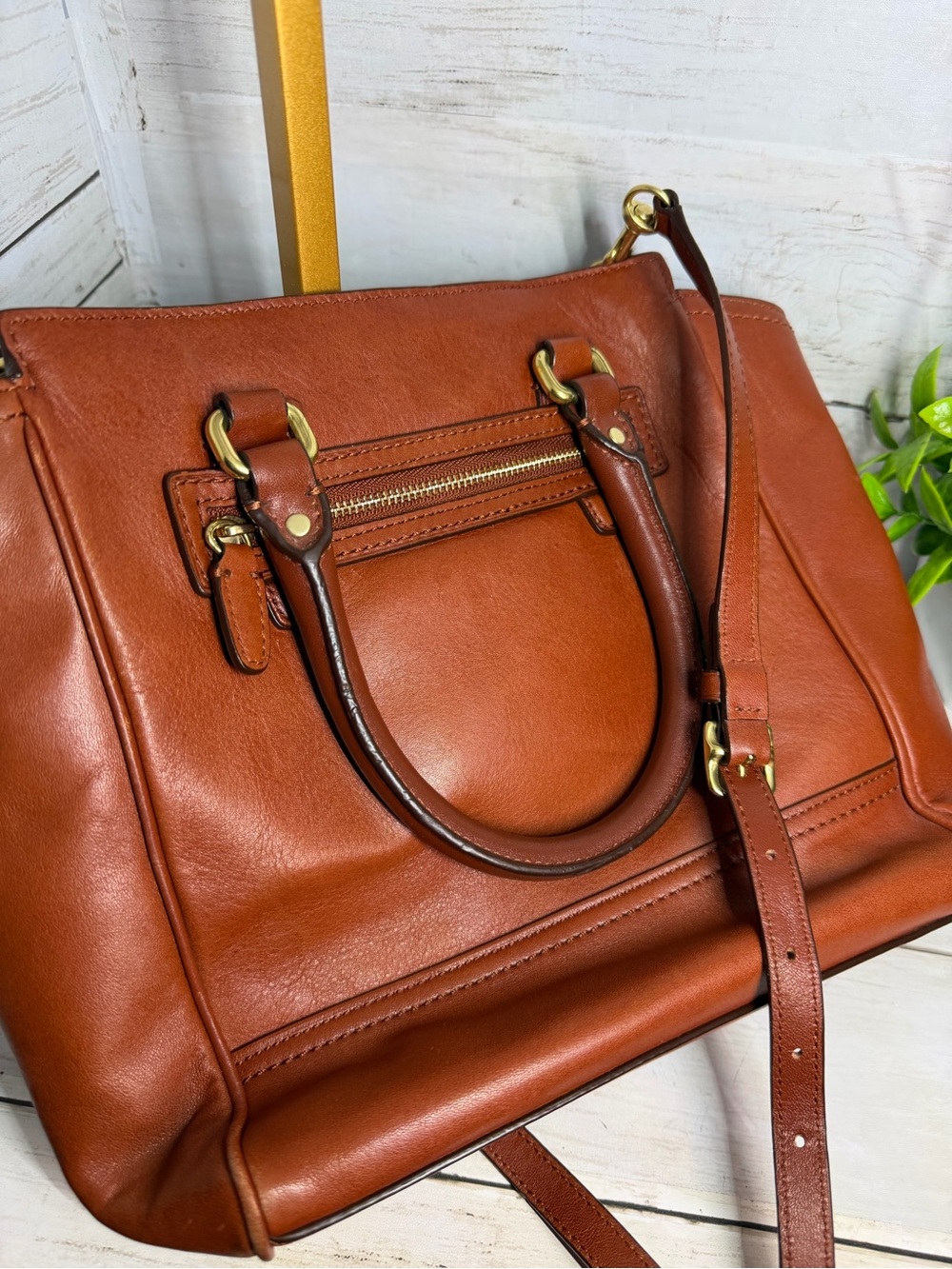 Coach Leather Satchel in Rich Cognac Brown with Gold Hardware - Picture 5 of 9